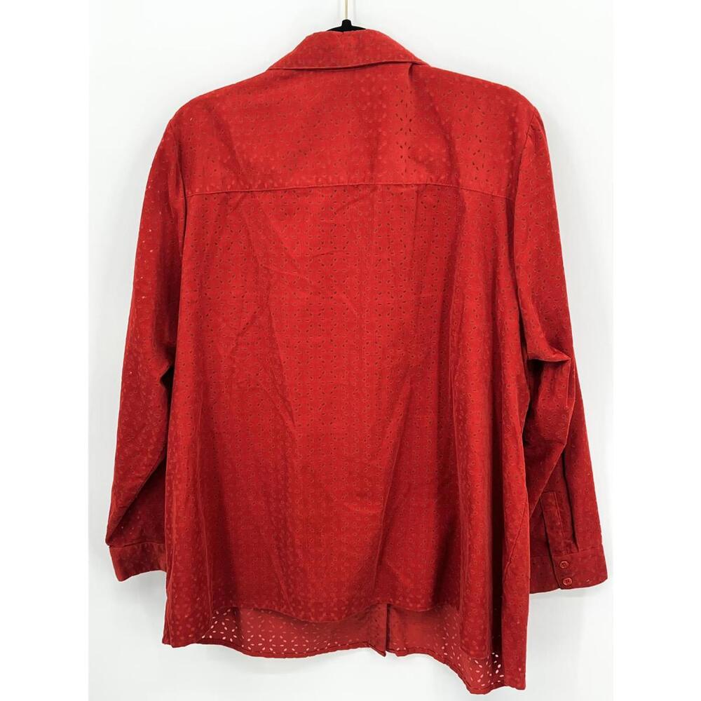 Red Eyelet Button-Down Shirt Plus Size 1X Cotton Blend Liz & Me - Picture 6 of 8